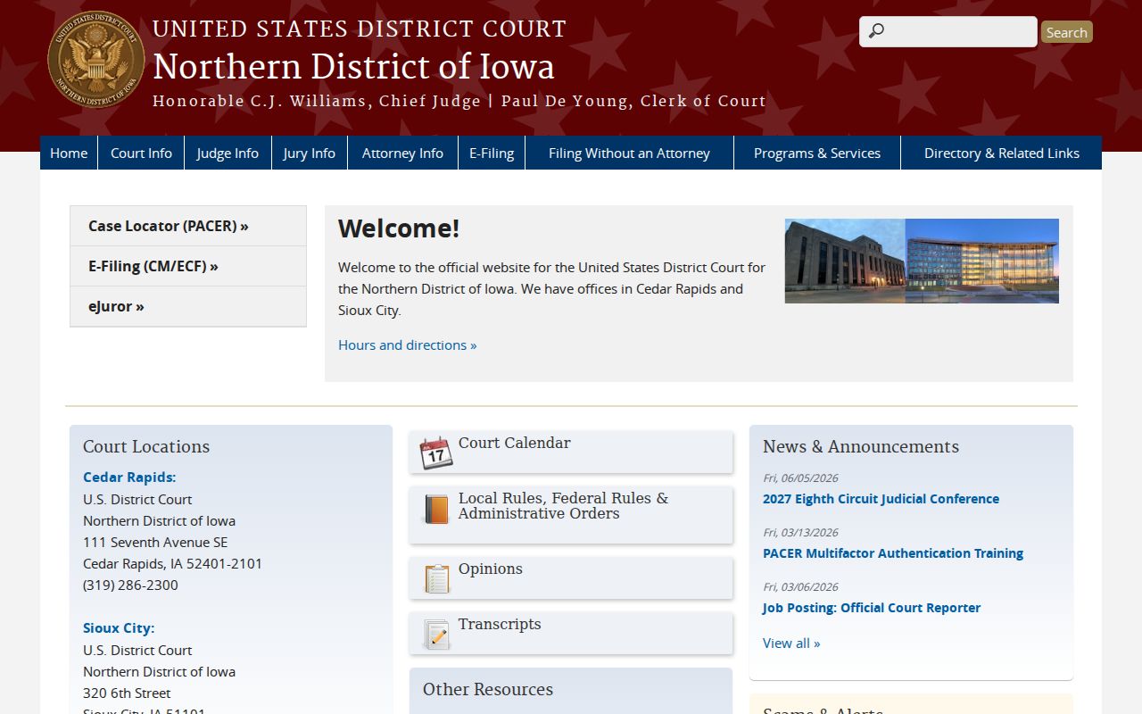 Northern District of Iowa federal court records for Bremer County cases