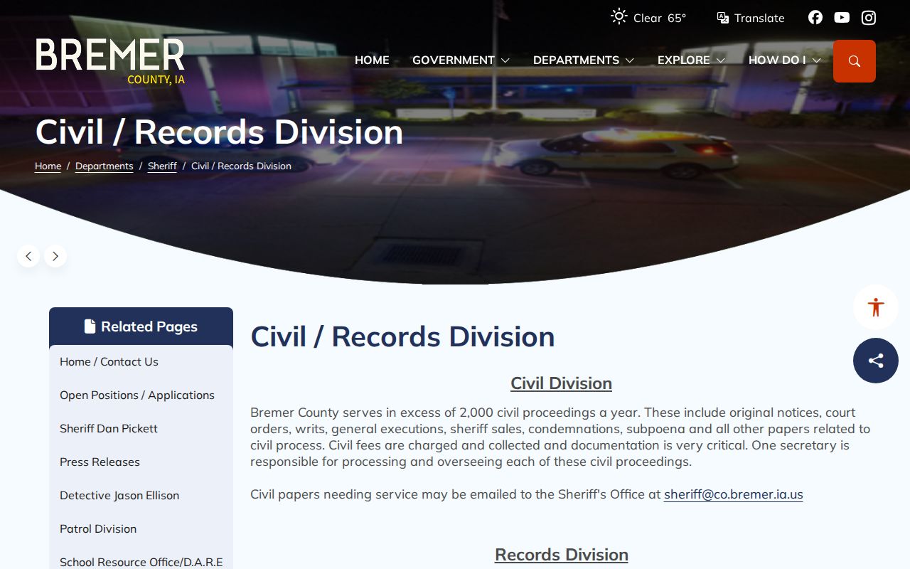 Bremer County criminal records sheriff Civil Records Division
