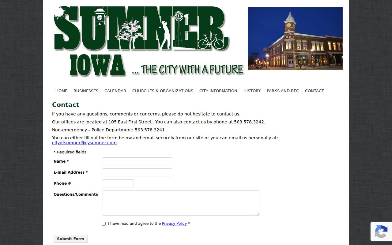 Official Sumner City Hall general contact form