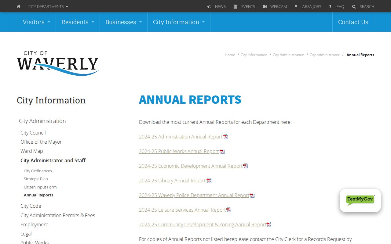 Official Waverly annual reports library for police statistics